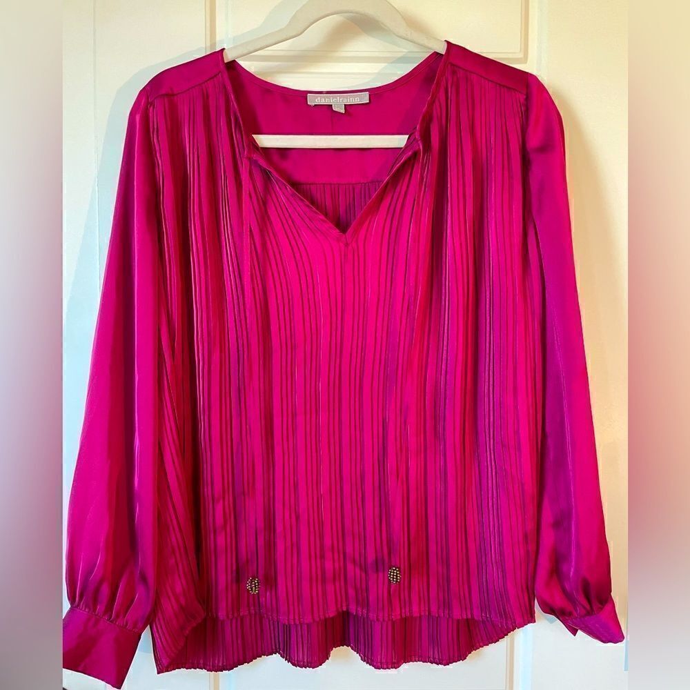 Anthropologie Pink Pleated Blouse with beaded tassels